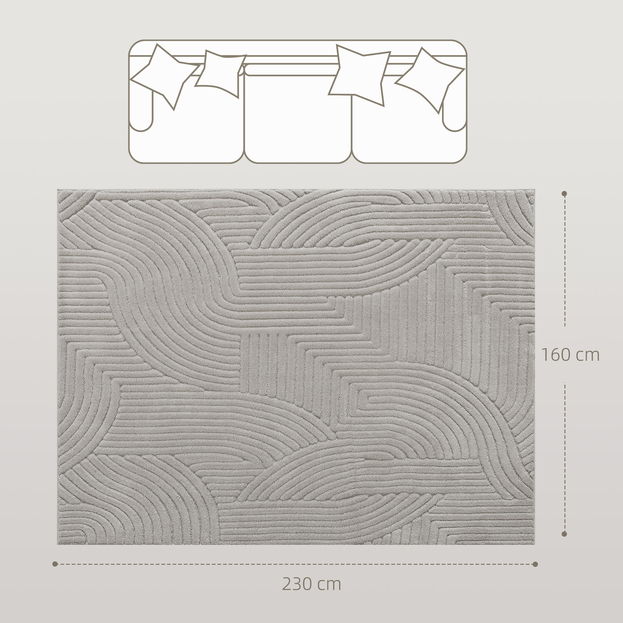 Alfombra Salón 230x160 cm Alfombra Pelo Corto Estilo Moderno Base Antideslizante Tejida a Máquina Tapete para Sala de Estar Dormitorio Comedor Gris