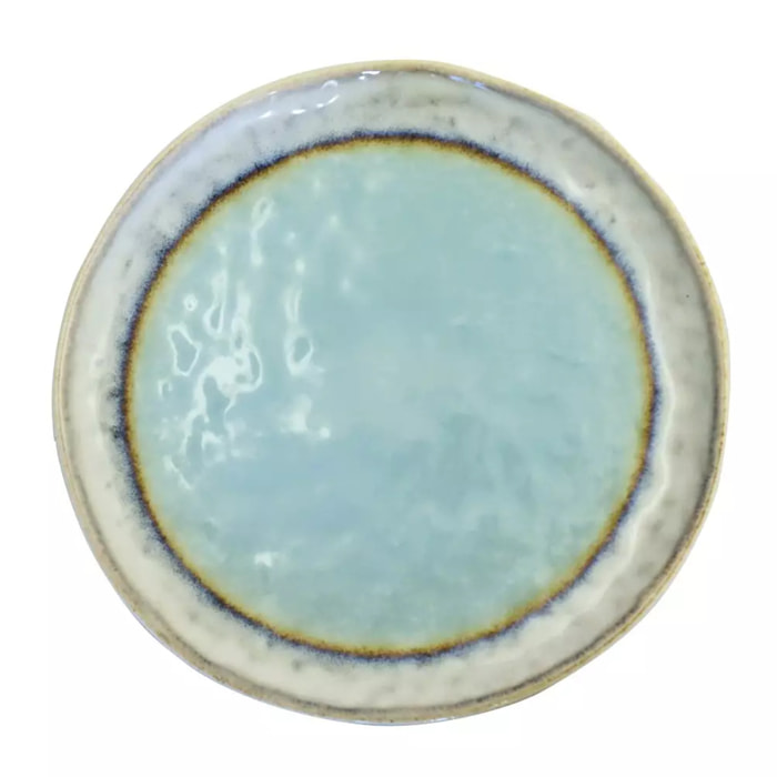 Lot de 6 Assiette à dessert turquoise en porcelaine 21.5x21.5x1.4cm