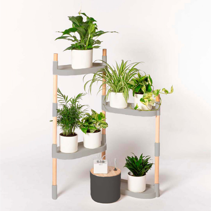 Estantería para plantas modular y personalizable con riego automático por goteo ; color blanco; 4 bandejas