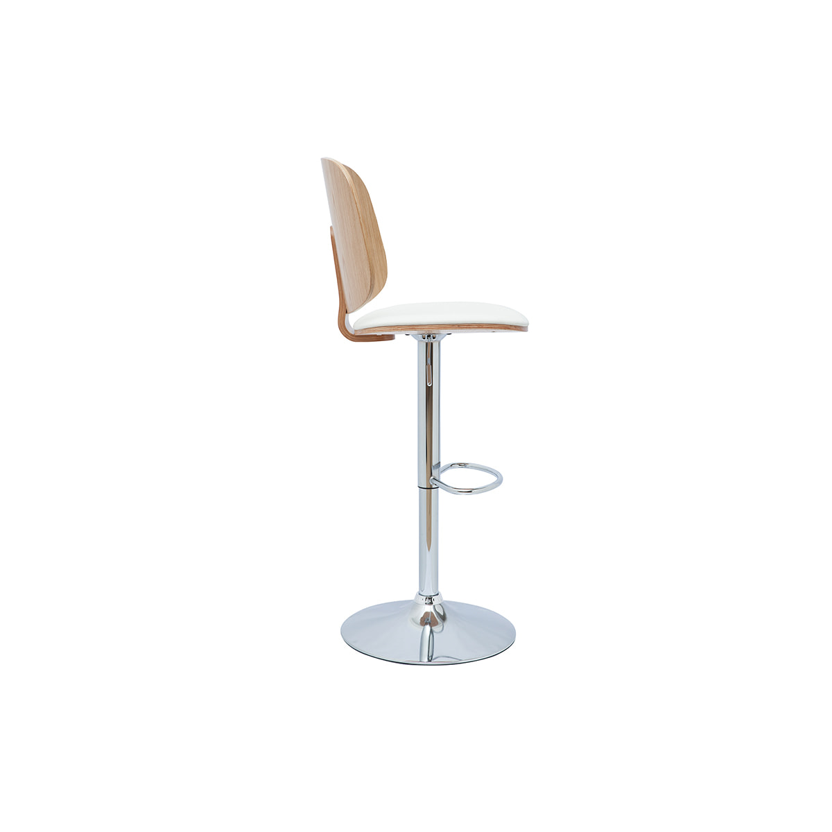 Tabouret de bar ajustable design blanc et bois clair BECK