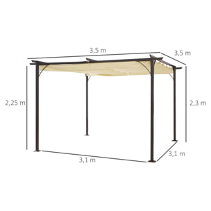 Pérgola de Metal 3.5x3.5m Gazebo Cenador para Jardín Patio con Techo Retráctil