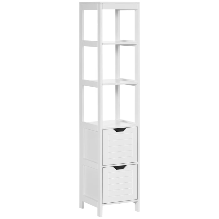 Meuble colonne rangement salle de bain dim. 30L x 30l x 144H cm 2 tiroirs 3 étagères MDF blanc