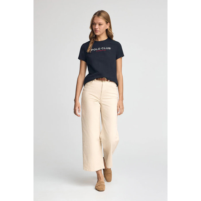 Camiseta azul marino de manga corta con logo Established 2012 Polo Club