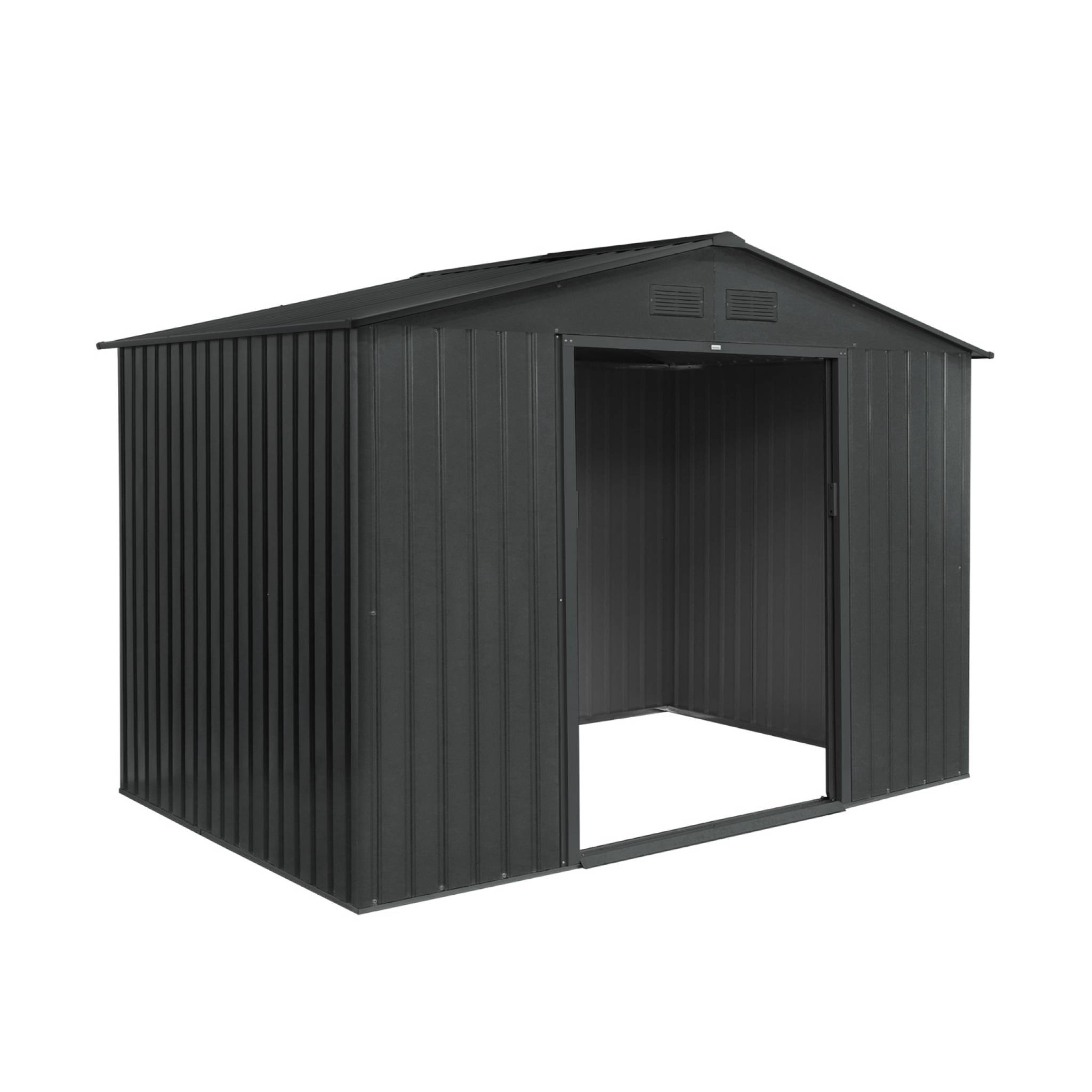 Abri de jardin en métal - FERRAIN 5.29m² gris anthracite - Cabane à outils avec deux grandes portes coulissantes. kit de fixation sol inclus. maison de rangement. remise