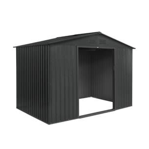 Abri de jardin en métal - FERRAIN 5.29m² gris anthracite - Cabane à outils avec deux grandes portes coulissantes. kit de fixation sol inclus. maison de rangement. remise