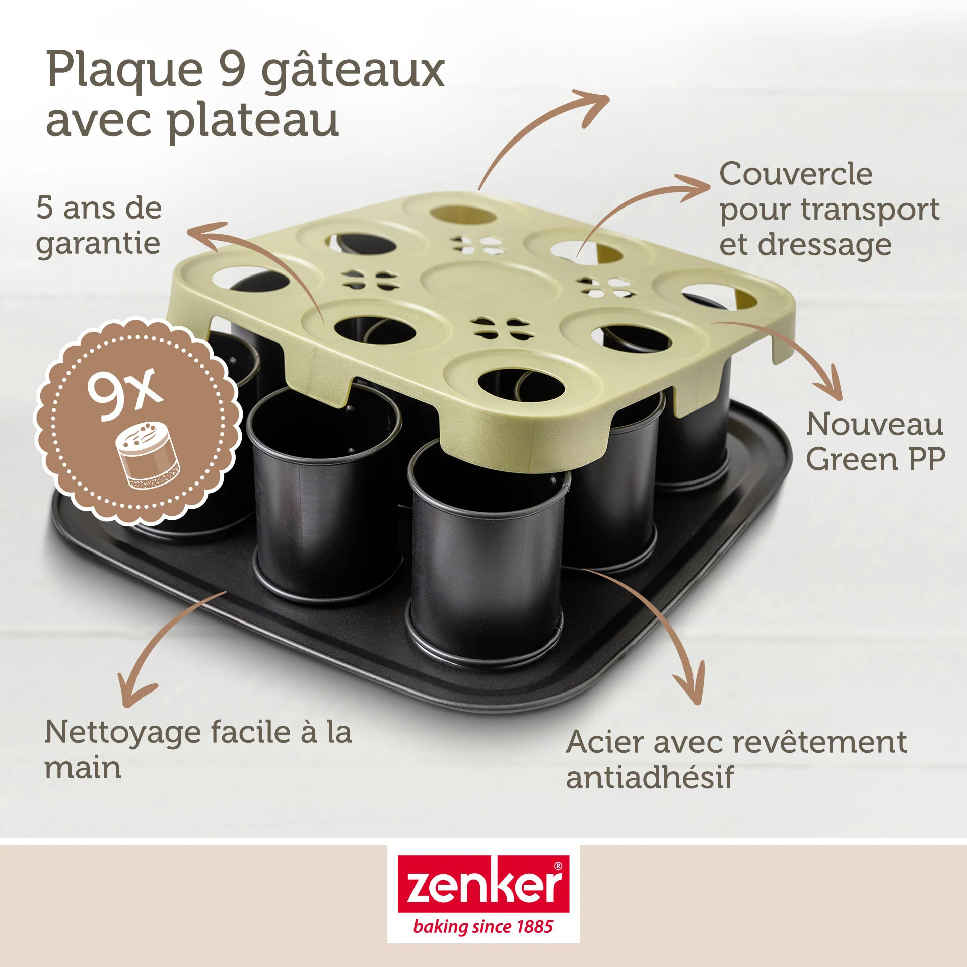 Moule à gâteaux individuels 9 empreintes avec couvercle 29 x 29 cm Zenker Bake Click and Go