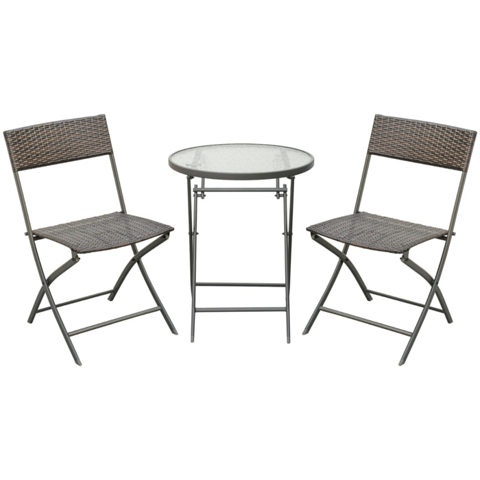 Conjunto de Mesa y 2 Sillas Muebles Ratán para Jardín Exterior Patio Terraza