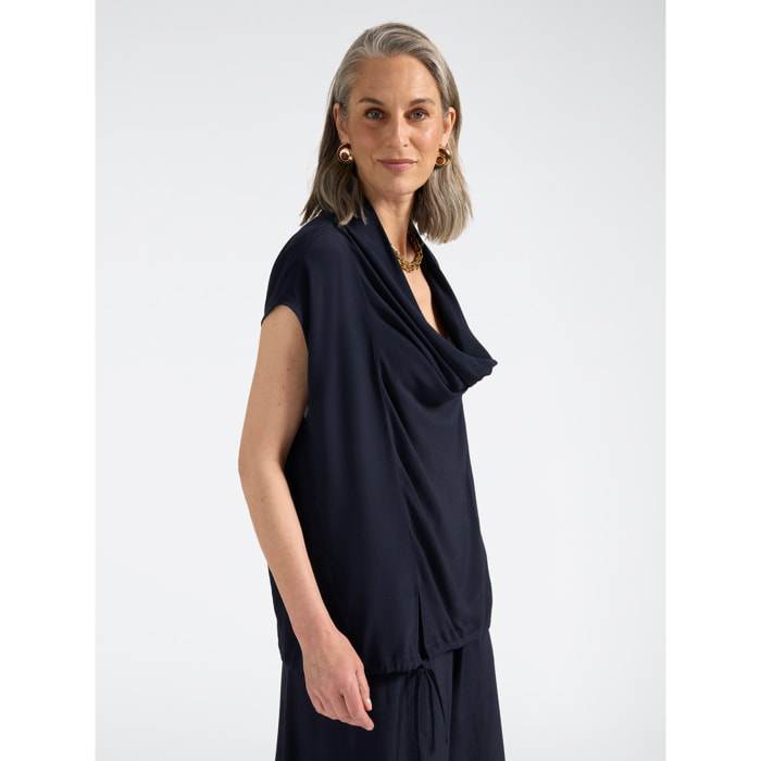 Elena Mirò - Blusa con scollo drappeggiato e coulisse - Blu