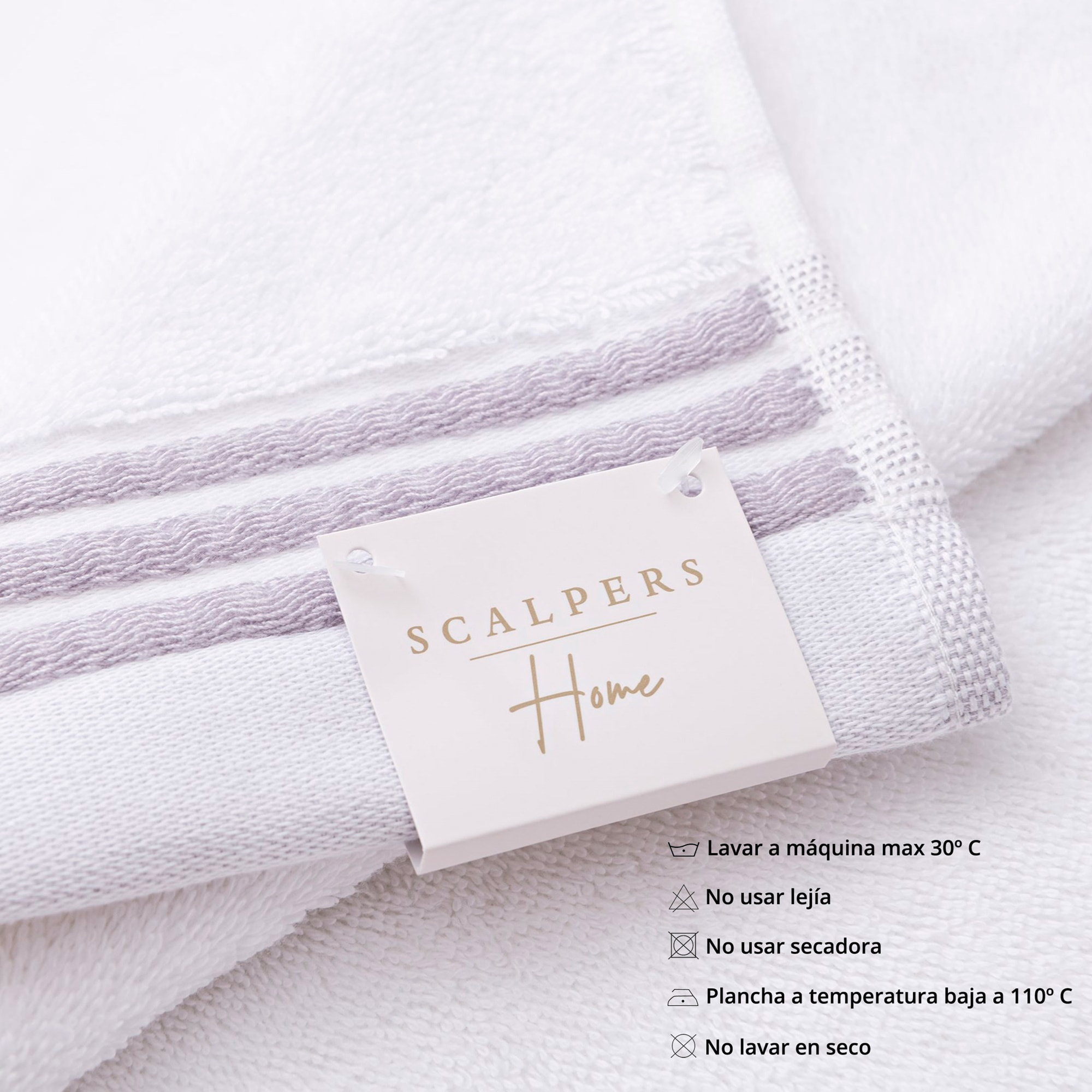 Set toallas baño (tocador 30x50cm + manos 50x90cm + baño 70x140cm) 450gsm en algodón blanco con gris scalpers home