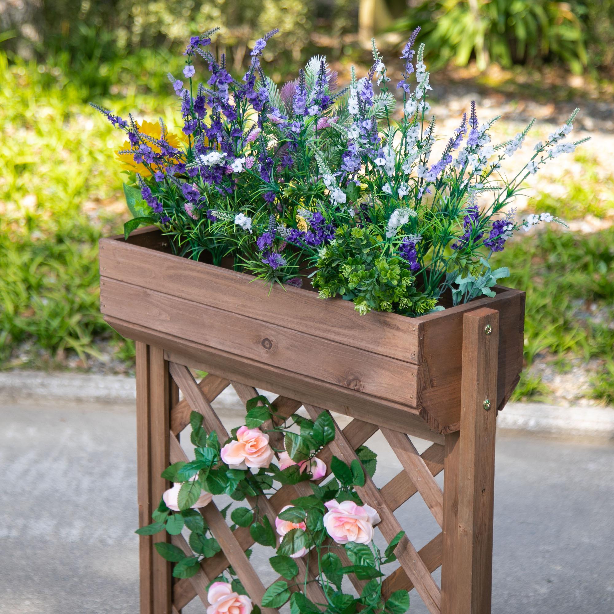 Jardinera con Enrejado de Madera Maciza Plantas Flores Trepaderas al Aire Libre