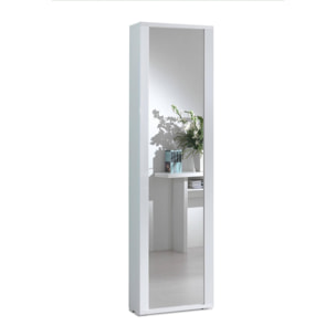 Scarpiera Datura, Mobile multiuso da ingresso con anta a specchio , Armadio moderno portascarpe a 7 ripiani, 100% Made in Italy, Cm 50x32hx182, Bianco