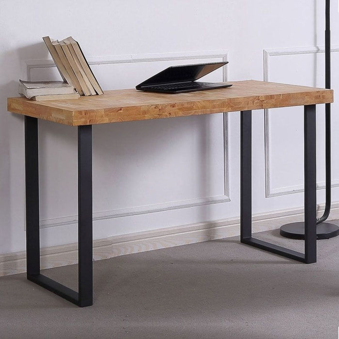 Mesa de escritorio con patas metálicas en negro y roble salvaje 120x60 cm Natural Roble salvaje - Negro