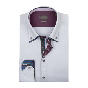 Camicia Uomo 2 Bottoni Button Down 7bottoni Doppio Coll Satin Unito Grigio