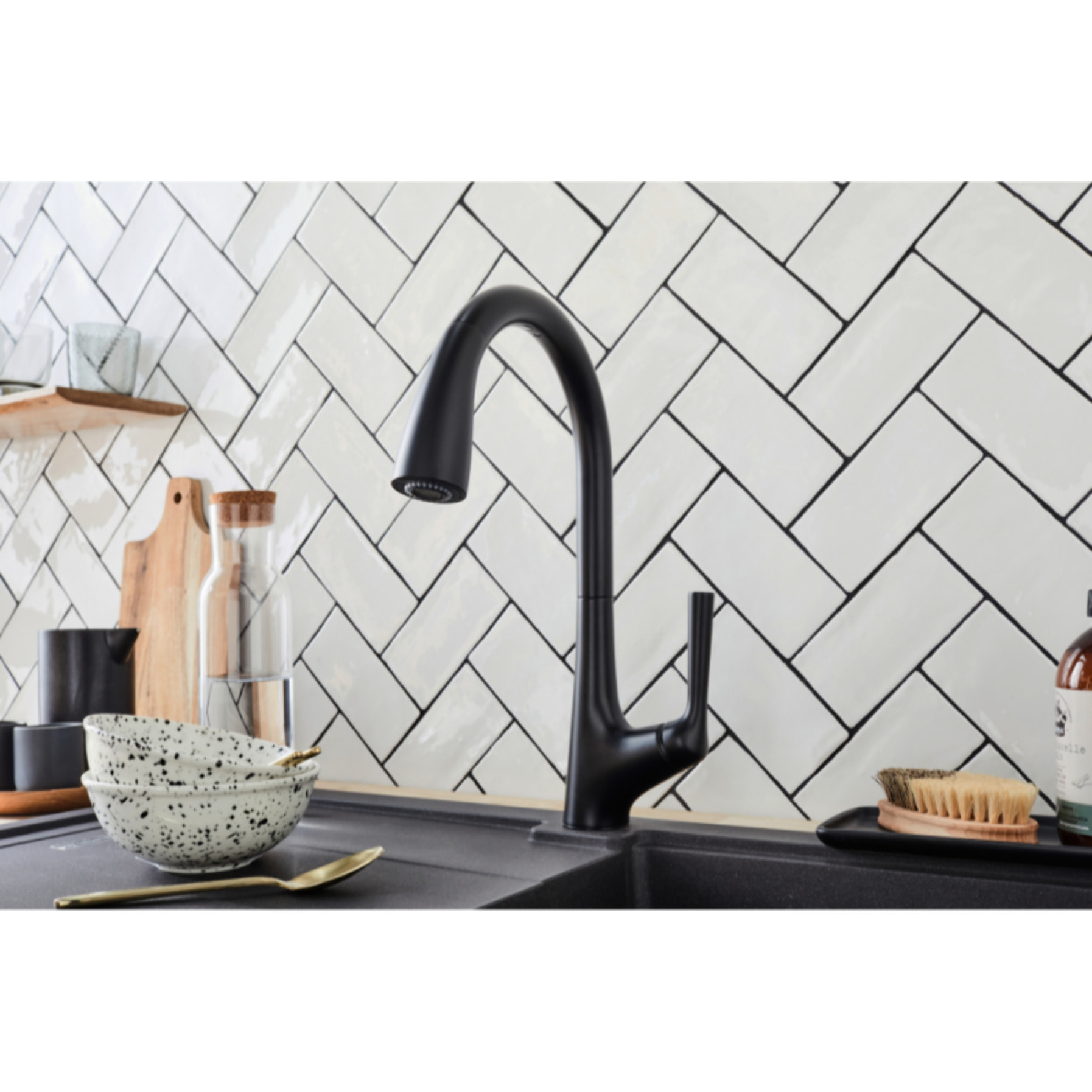 Mitigeur cuisine Forte Bec haut douchette extractible noir mat