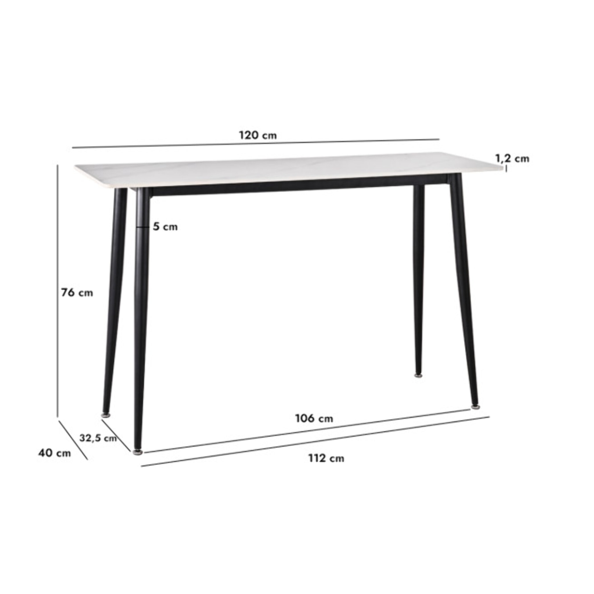 Console L. 120 cm plateau céramique marbré pieds métal noir - STONE 2