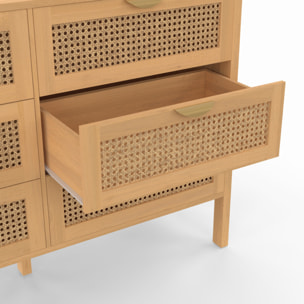 Commode Eve 6 tiroirs en cannage 115cm