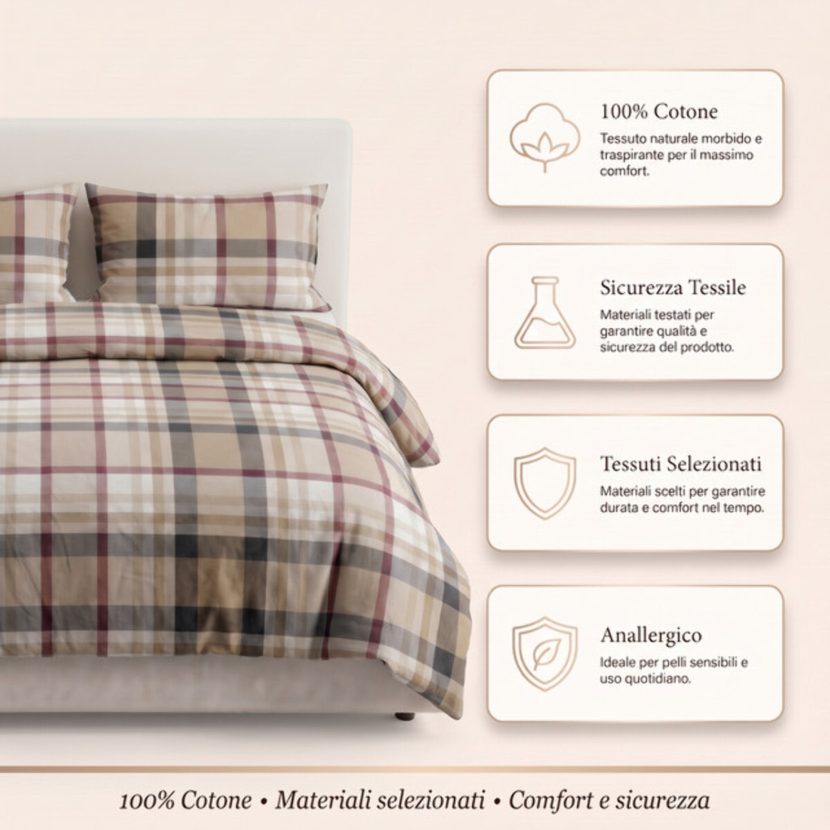 Sacco copripiumino singolo in cotone con federe coordinate, set letto morbido e traspirante, leggero e resistente per uso quotidiano, tessuto certificato sicuro sulla pelle, facile da lavare e durevole, ideale per comfort notturno