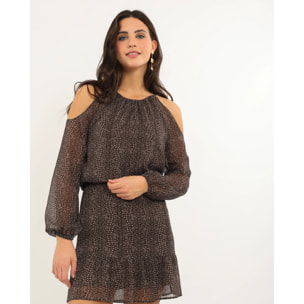 Vestido corto de manga larga con volantes