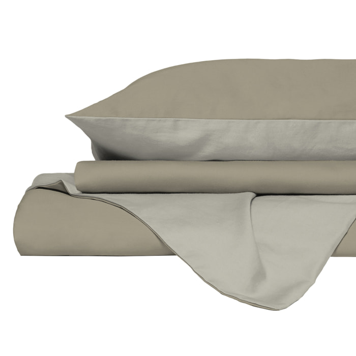 PARURE COPRIPIUMINO NATURAL COLOUR MADE IN ITALY COTONE-TORTORA/PANNA SINGOLO