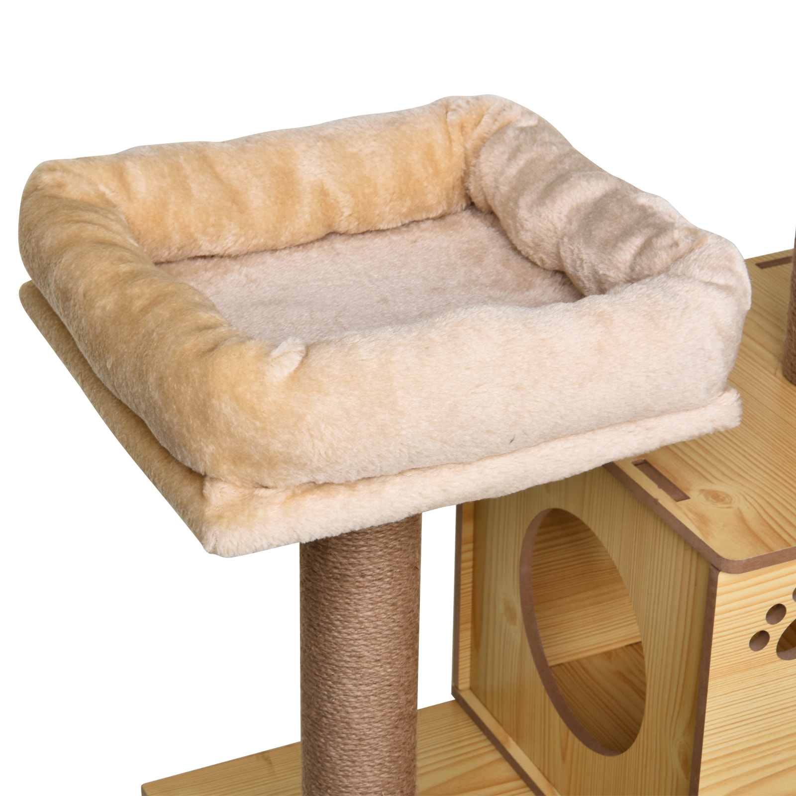 Arbre à chats design contemporain griffoirs grattoirs sisal naturel niche plate-formes hamac boule panneaux particules beige