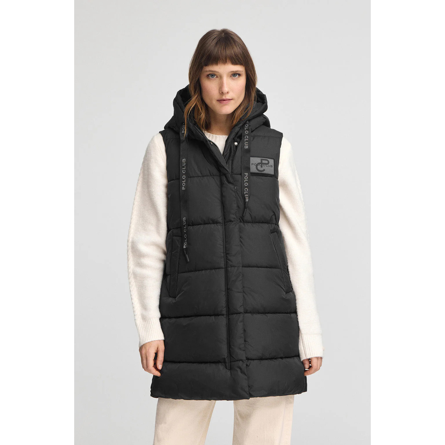 Gilet lungo reversibile nero con logo Polo Club