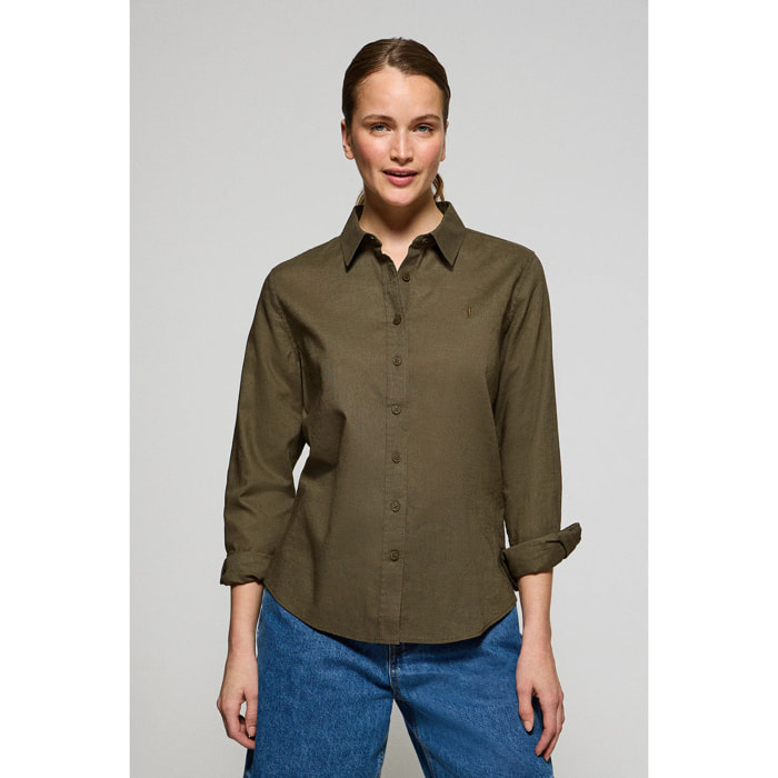 Camisa verde oscuro regular de lino y algodón con bordado Rigby Go