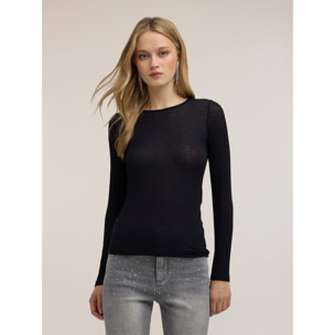 Motivi - T-shirt a coste in misto modal - Nero