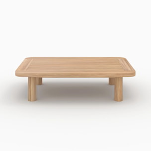 Salon de jardin 3 places en bois de teck et tissu rayé jaune - Kilda