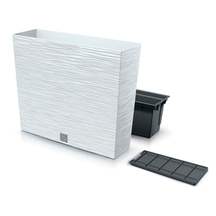 Macetero color blanco, con depósito, colección FURU, de 58 x 18 x 49,8 cm, capacidad de 12 L.
