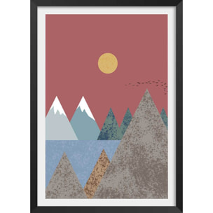 Affiche Soleil couchant Affiche + cadre en bois - Noir