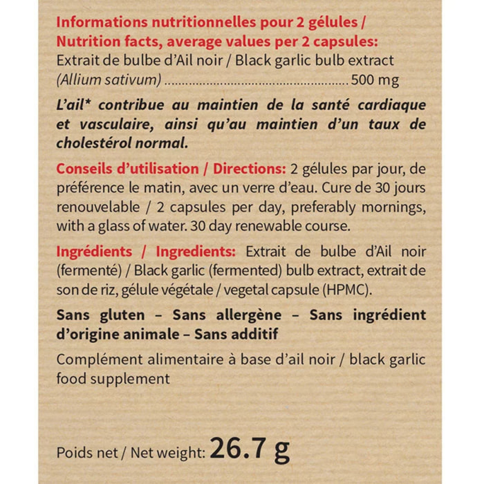 NUTRIEXPERT - Ail Noir Fermenté - Contribue au maintien de la santé cardiaque et vasculaire - Sans gluten - Lot de 2 produits