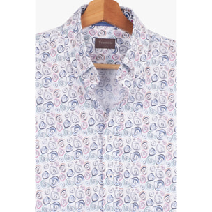 camicia uomo 1 bottone button down slim Popeline Stampato Bianco e Blu