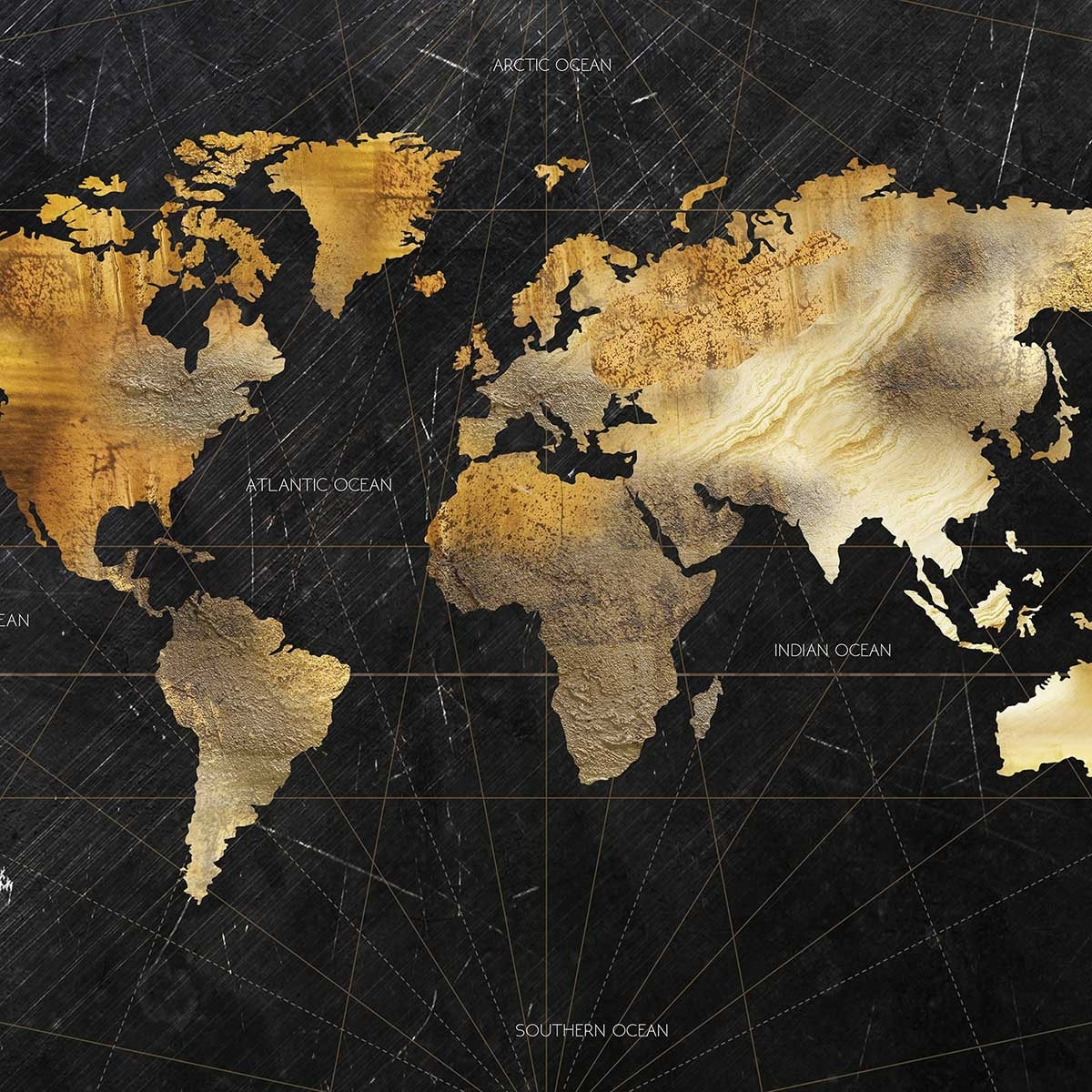 Affiche carte du monde dorée Affiche sous cadre noir