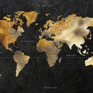 Affiche carte du monde dorée Affiche sous cadre noir