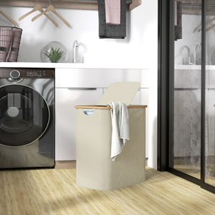 Panier à linge double pliable 80L - corbeille à linge sale avec couvercle et poignées - bambou non tissé beige