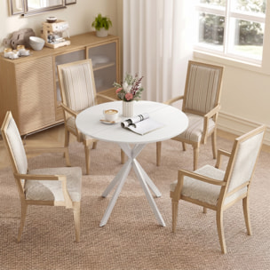 HOMCOM Mesa de Comedor Redonda, Mesa de Cocina Pequeña para 2 Personas, Estilo Moderno, Patas de Acero Cruzadas, para Comedor, Cocina, Salón, Ø80 cm, Blanco
