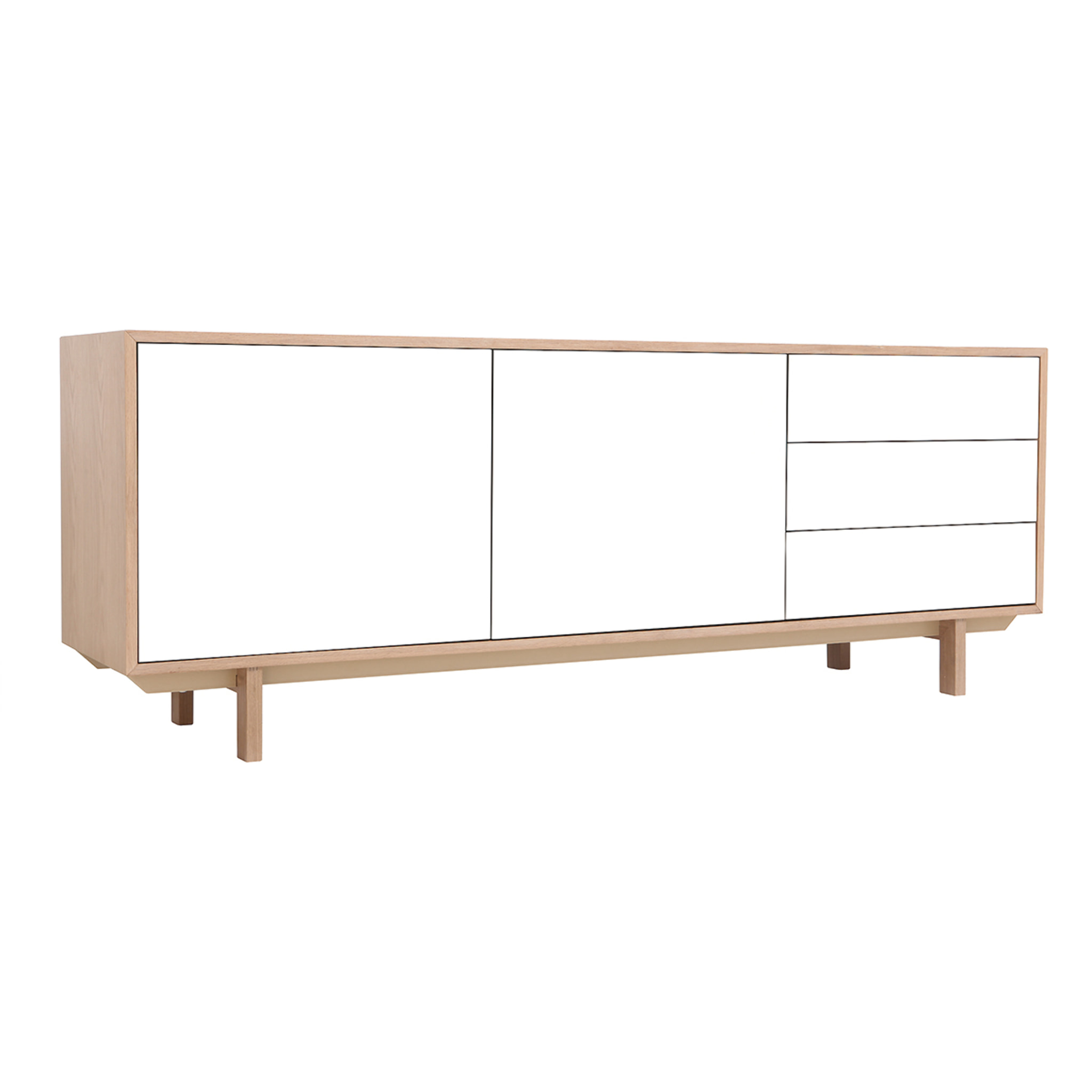 Buffet scandinave bois et blanc 2 portes 3 tiroirs L195 cm SID