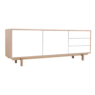 Buffet scandinave bois et blanc 2 portes 3 tiroirs L195 cm SID
