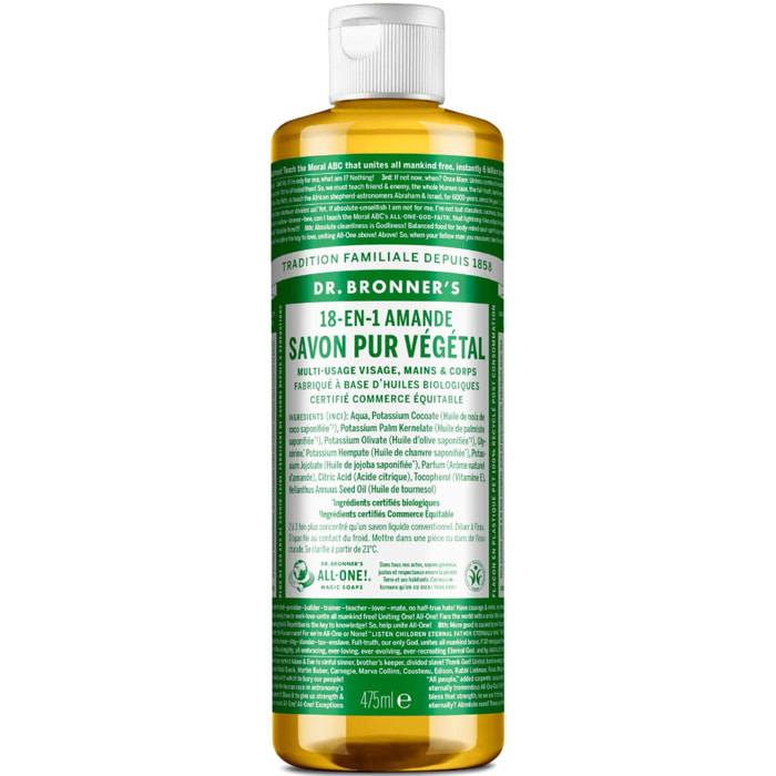 Savon liquide Amande - Un savon de Castille liquide naturel 18-en-1