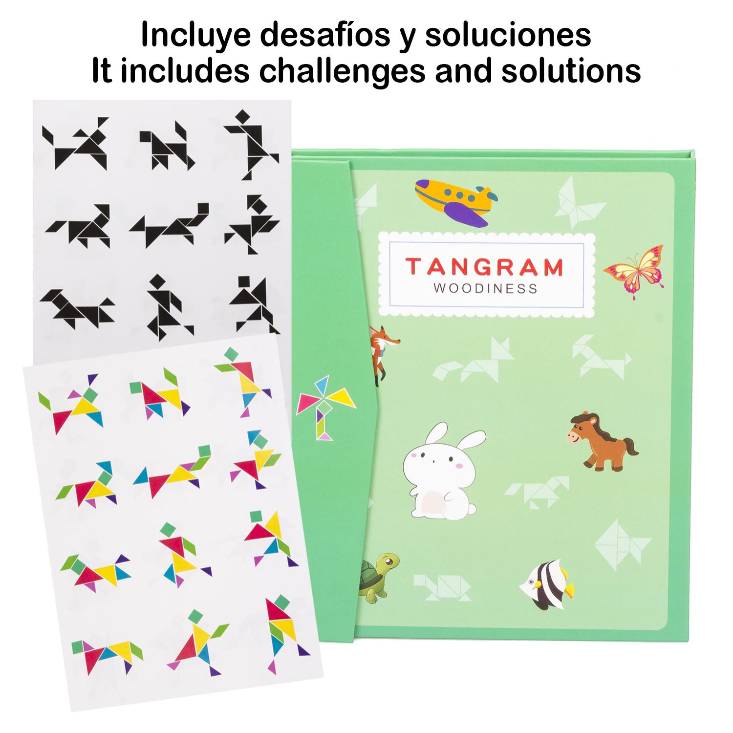 Libro con Tangram magnético de Macarone. Incluye múltiples desafíos.