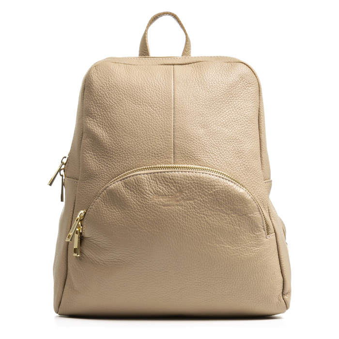 FIRENZE ARTEGIANI Monastier Borsa zaino da donna. Vera pelle Dollaro Made in Italy 28x8x32 Cm. Colore: Tortora