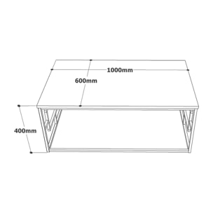 Tavolino da salotto Dhelgaso, Tavolo basso da caffè, Portariviste per divano, Ripiano da soggiorno, 100x60h40 cm, Bianco e Oro