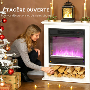 Cheminée électrique LED multicolore design classique niche rangement télécommande blanc noir