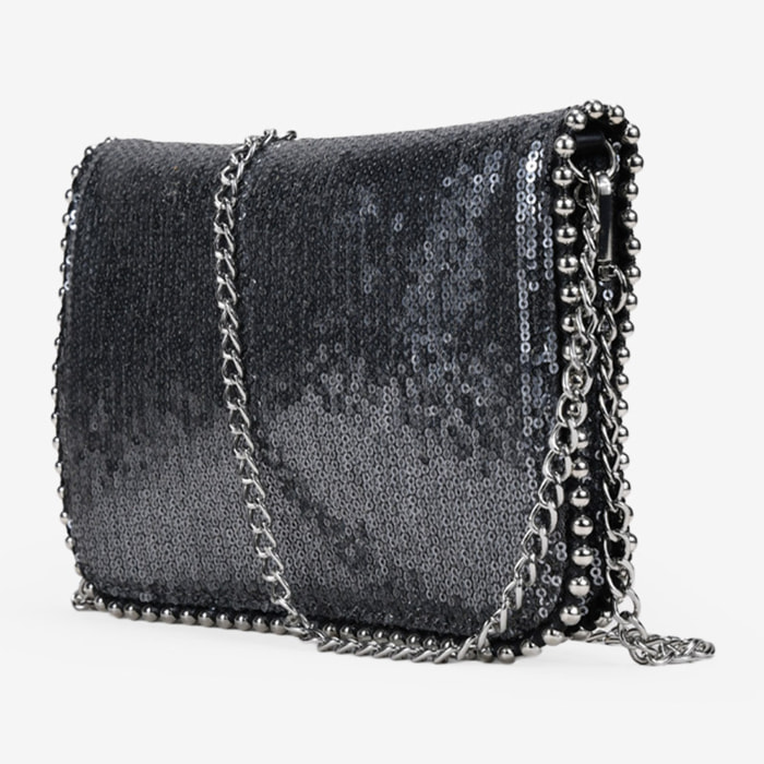 Bolso de hombro plomo con cadena