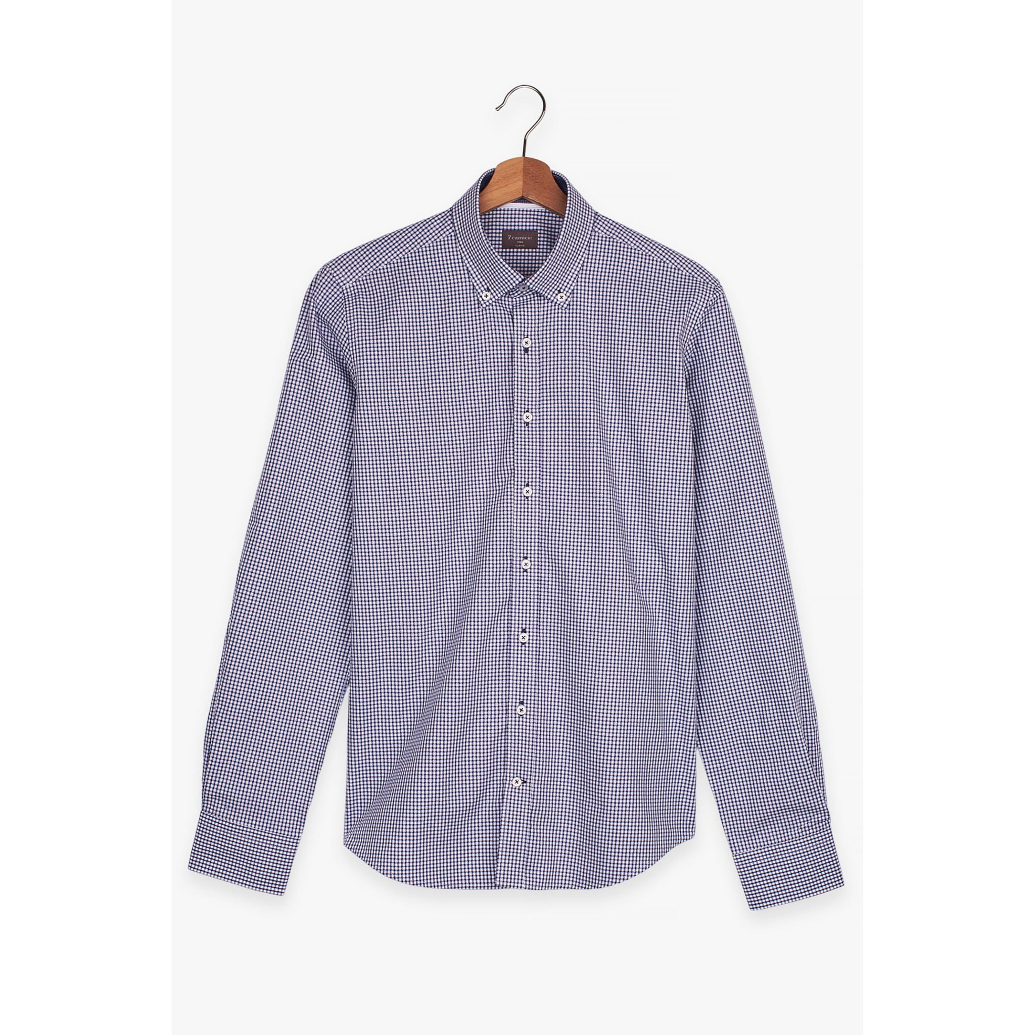 camicia uomo 1 bottone button down slim Cotone Fantasia Blu\Bianco