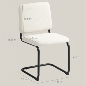 Chaise design cantilever - chaise visiteur - métal noir effet laine bouclée blanc crème