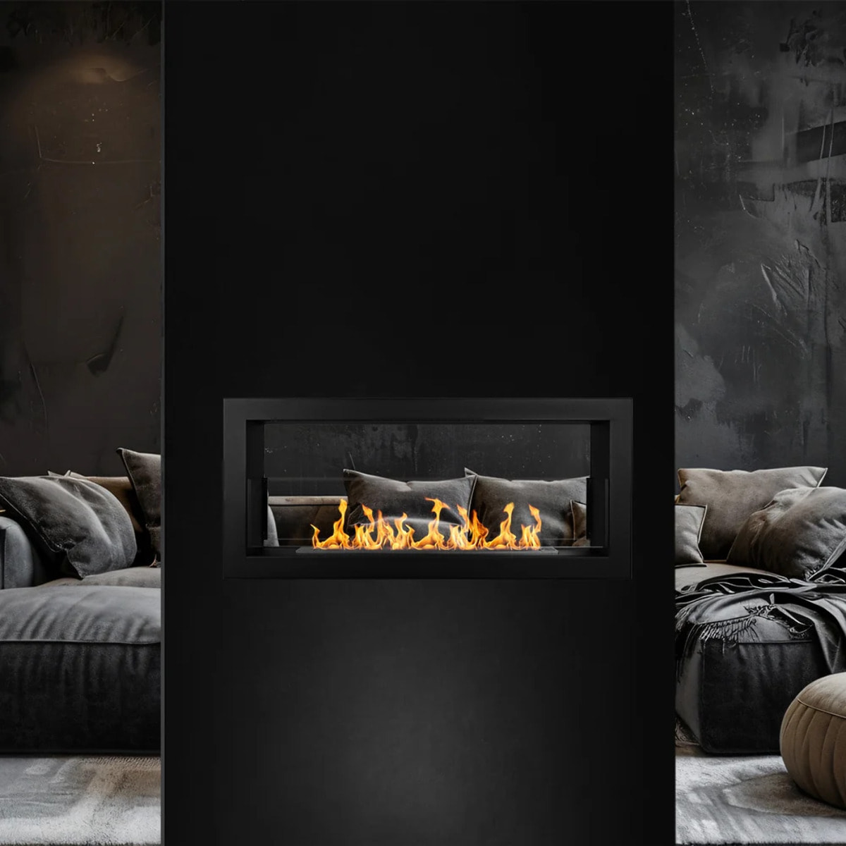 Montefalco 90 - Camino a Bioetanolo da Incasso Bifacciale 90x40x15,2 cm con Bruciatore 1,5lt in Acciaio