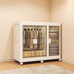 Armario plegable con Ruedas y 2 Compartimentos en color Blanco 100×46,5×96,5cm