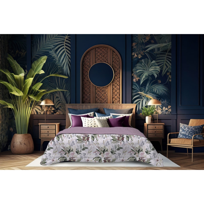 TRAPUNTA INVERNALE VELLUTO LETTO MATRIMONIALE DIS.SVEVA ROSE LILLA 350 GR/MQ MADE IN ITALY