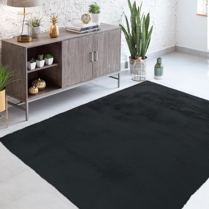 Tapis longs poils shaggy fait à la main motif uni TIHU